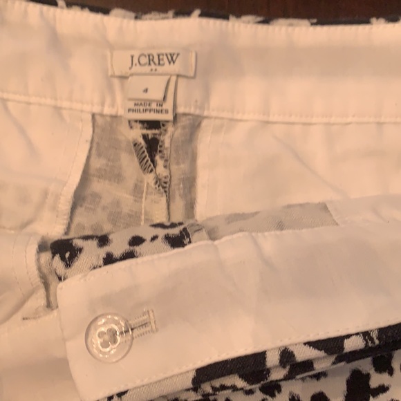 J Crew 4 black and white print linen blend scallop trim - Picture 3 of 5